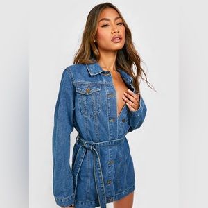 Boohoo Belted Denim Mini Dress
